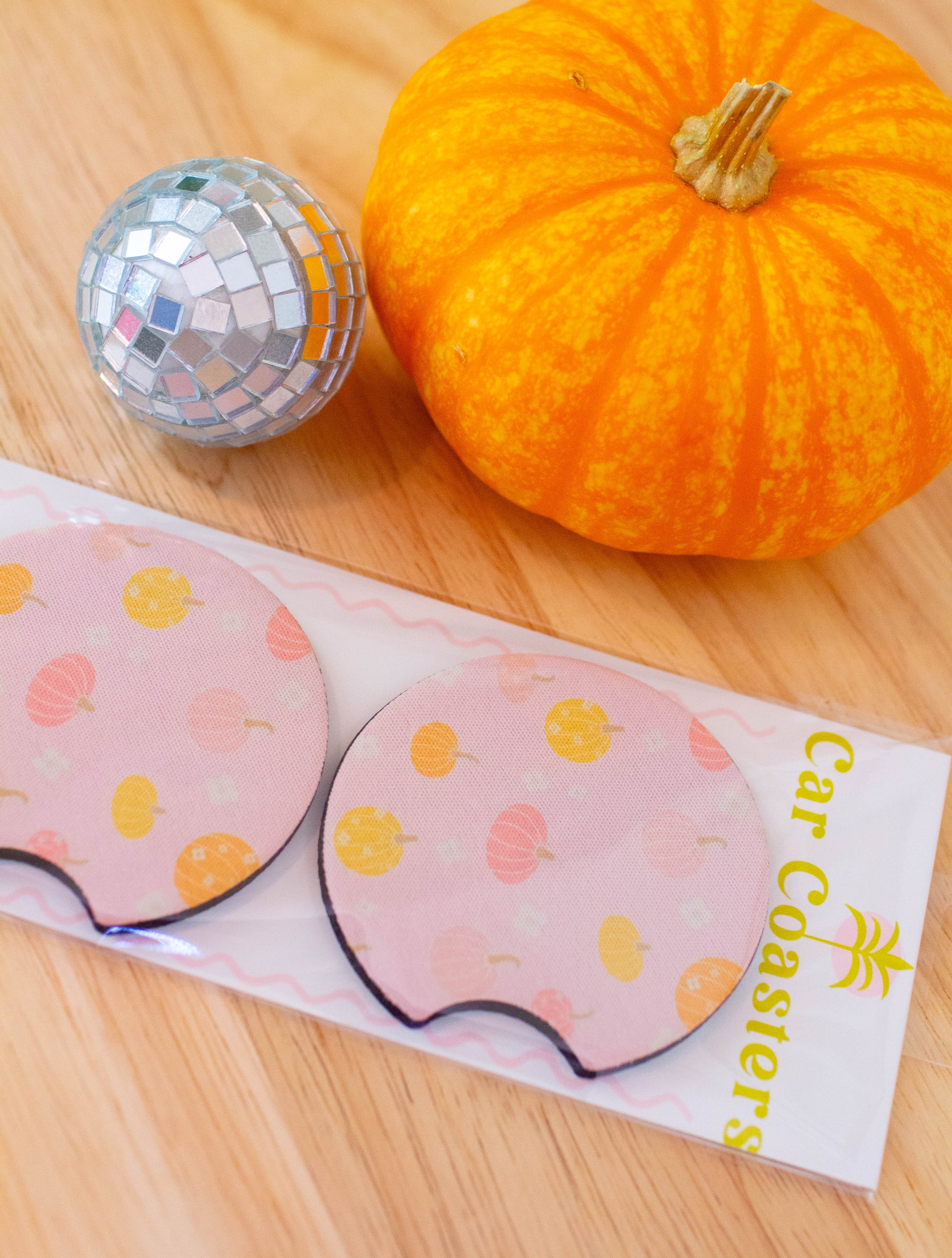 Pink Flower Pumpkin Car Coaster