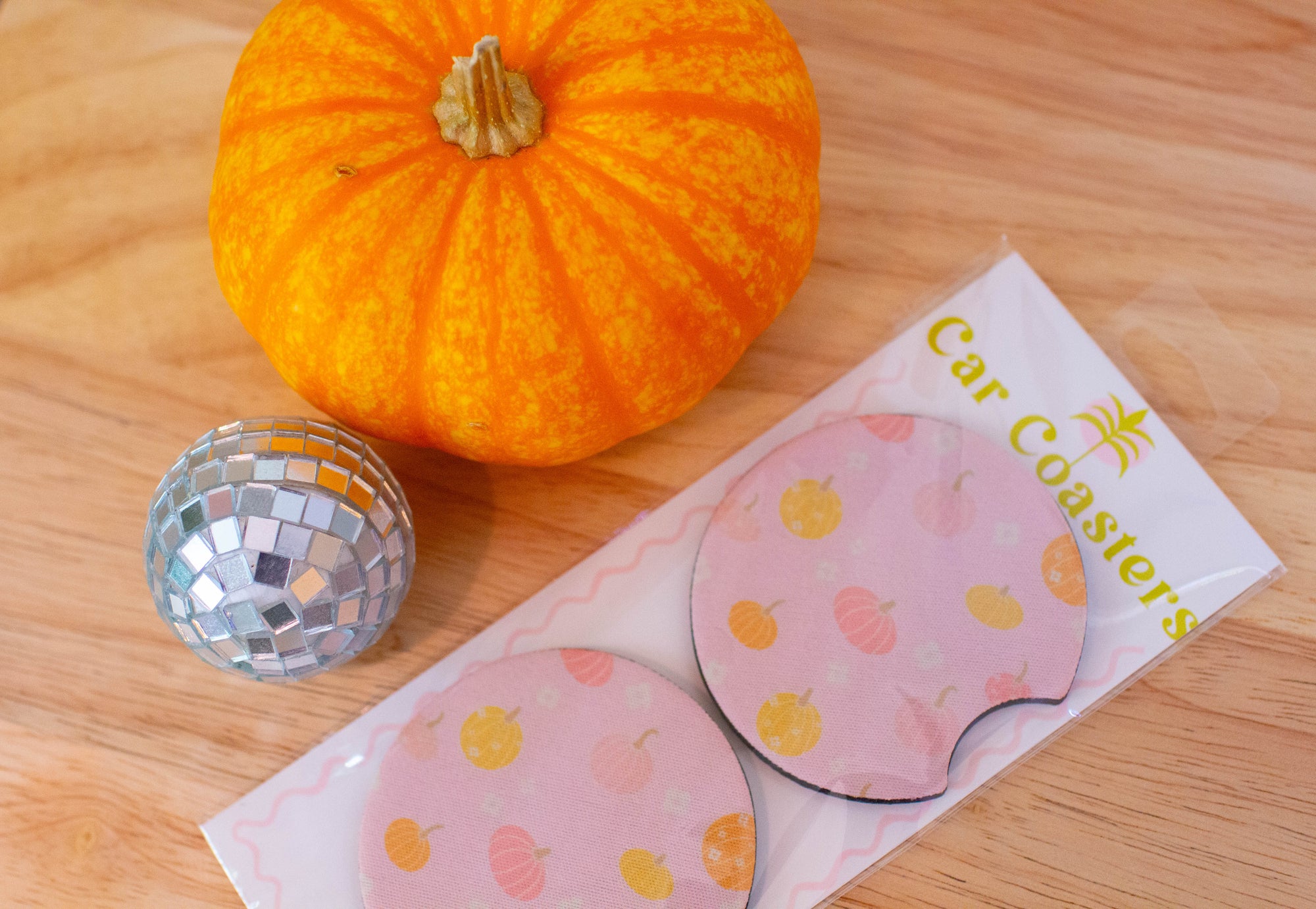 Pink Flower Pumpkin Car Coaster