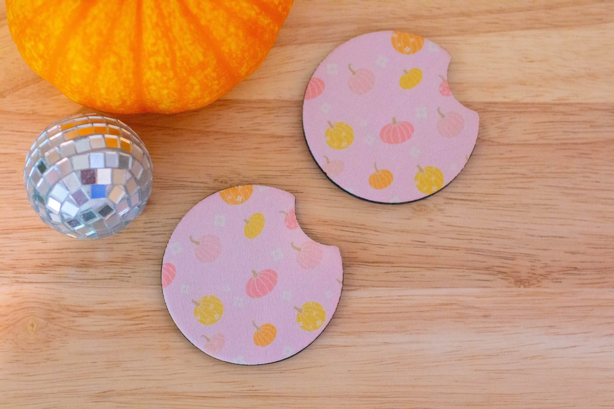 Pink Flower Pumpkin Car Coaster