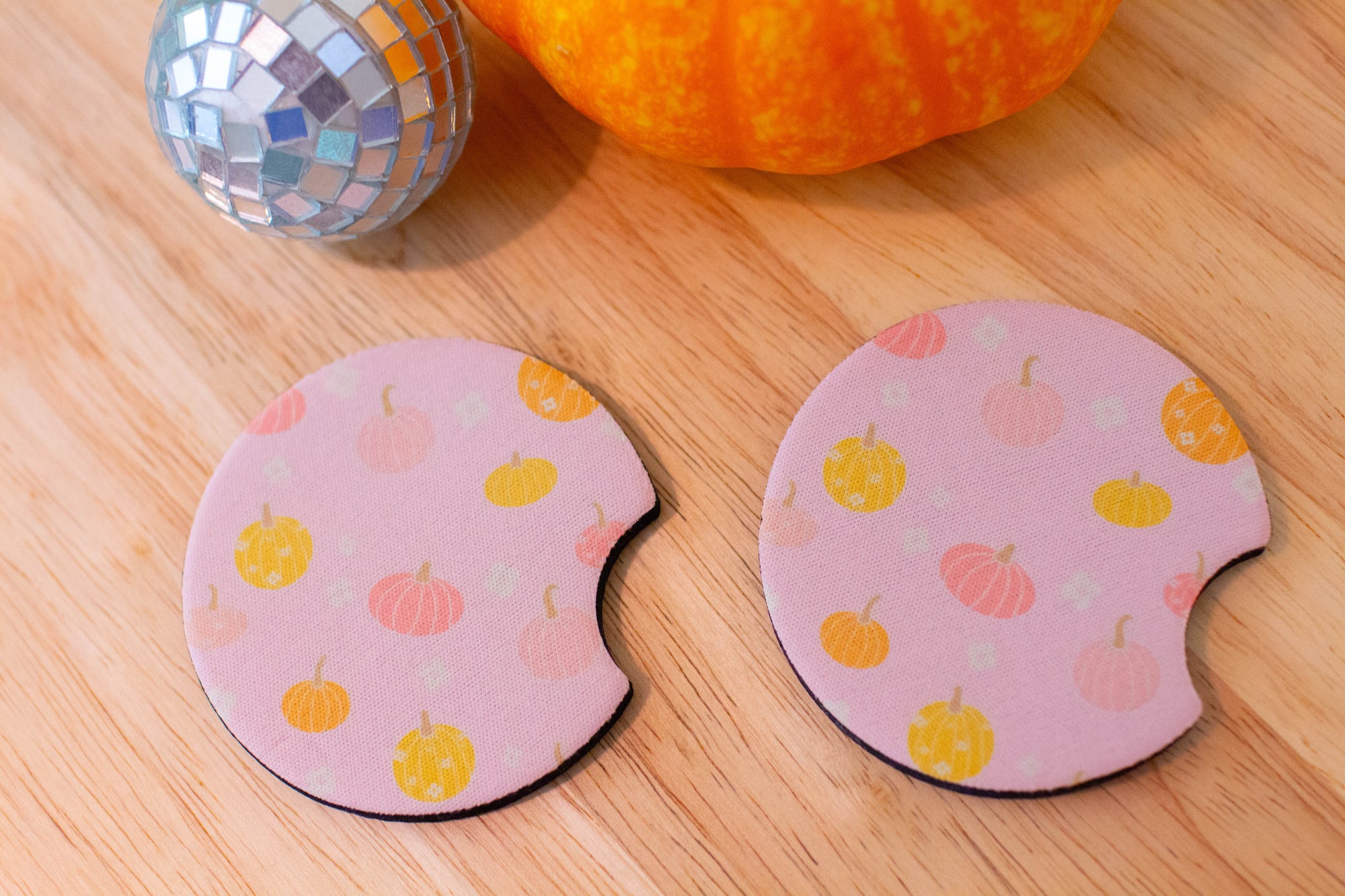 Pink Flower Pumpkin Car Coaster