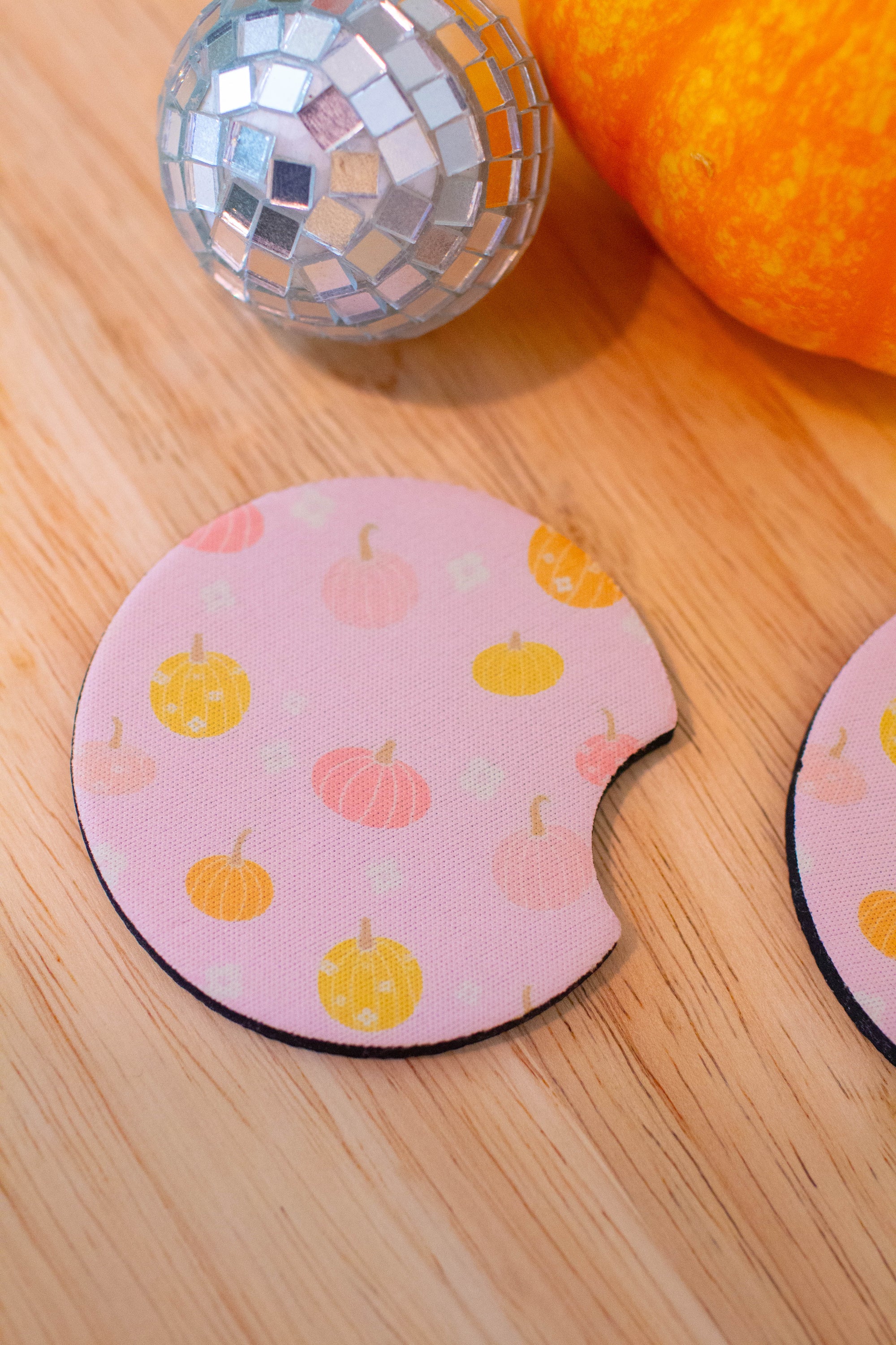 Pink Flower Pumpkin Car Coaster