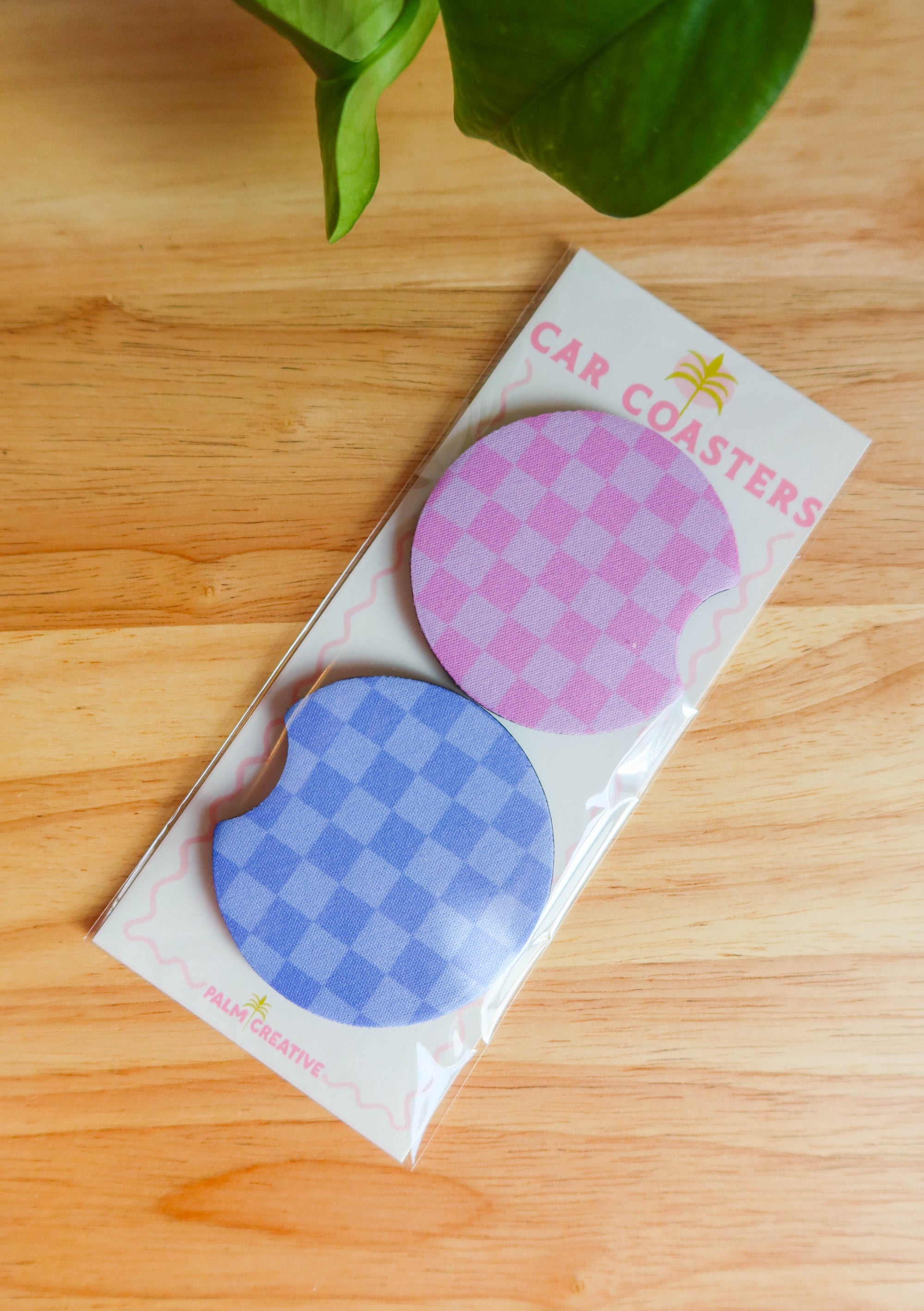 Lavender Pink Checker Car Coaster