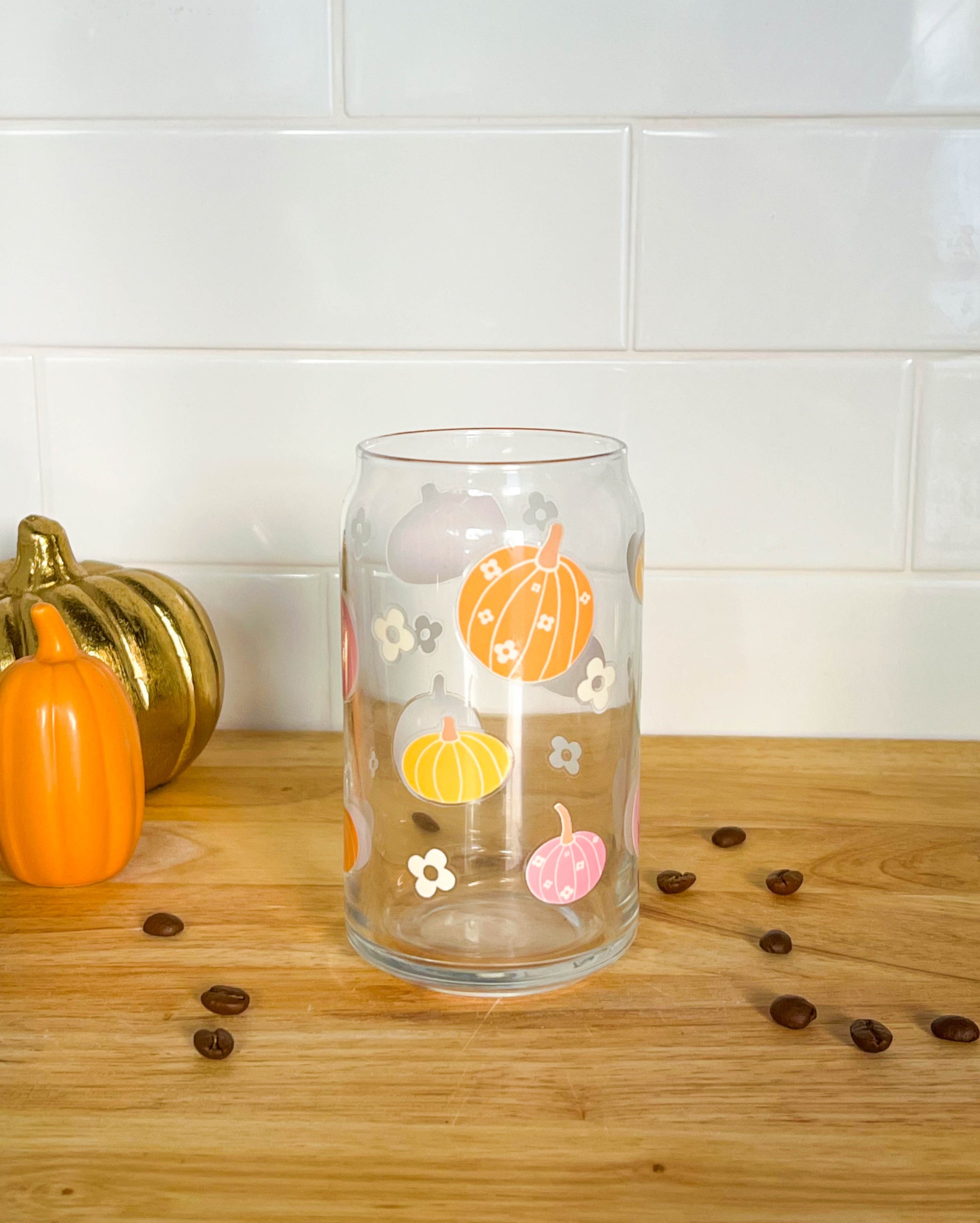 Pink Flower Pumpkin 16oz Iced Coffee Cup