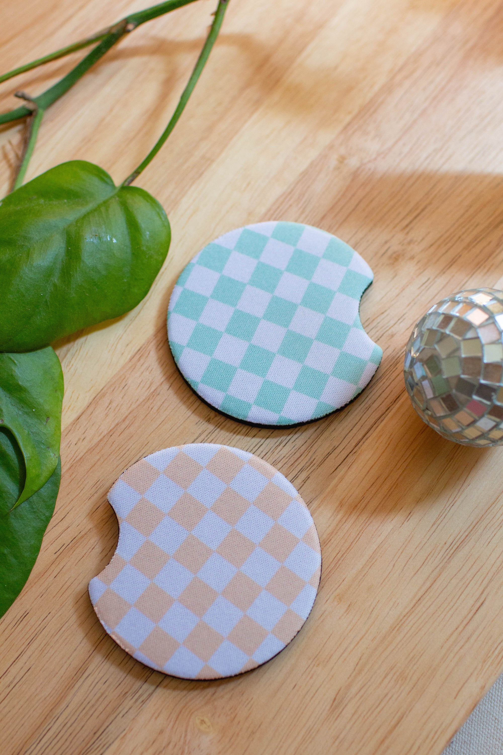 Pastel Checkers Car Coaster